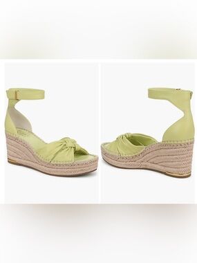 Franco Sarto Lime Green Ankle Strap Knot Platform Espadrille Wedge Sandals | NWT